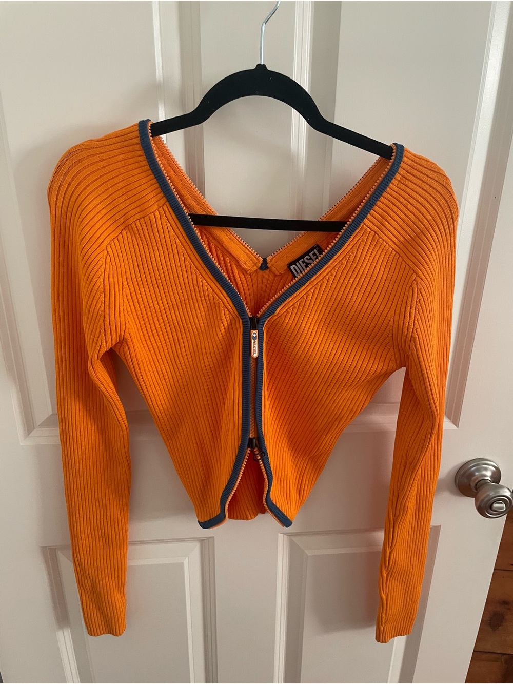 Diesel Orange Ribbed Zip Top with Navy Trim